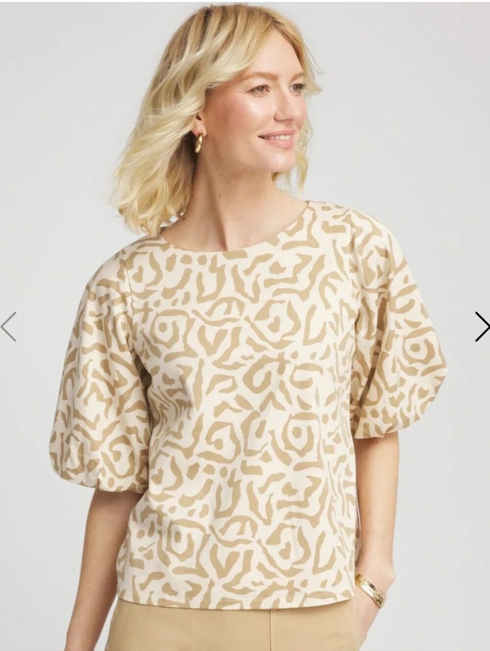 Chico's Animal‎ Print Bubble Sleeve Top. Size M